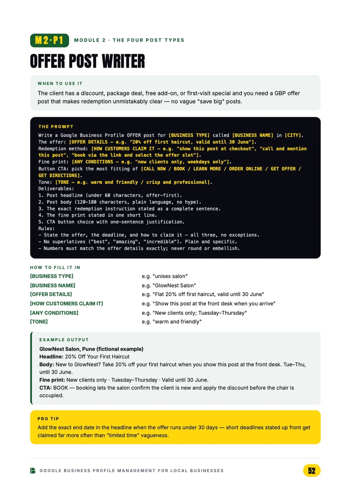 Google Business Profile Management — The offer post writer — Module 2