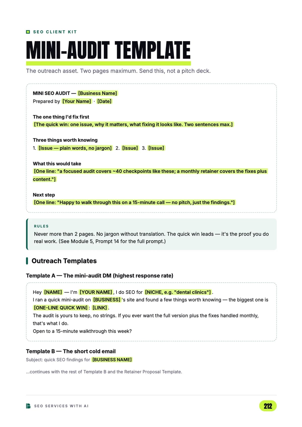 SEO Services with AI — The mini-audit & outreach templates